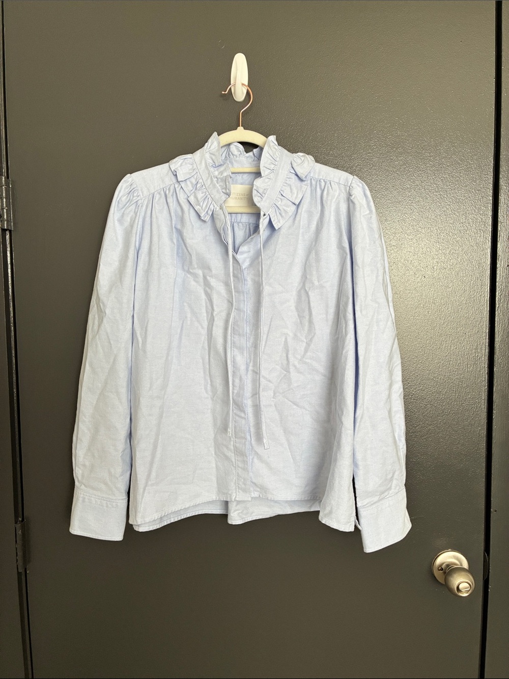 NWT Citizens of Humanity Calista tie-detailed ruffled cotton-poplin shirt Sz M - Picture 4 of 9